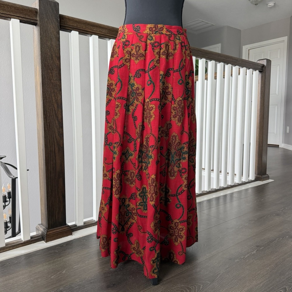 Gloria Sachs Vintage Pleated Equestrian Maxi Skirt 12 Old Money Union Heritage